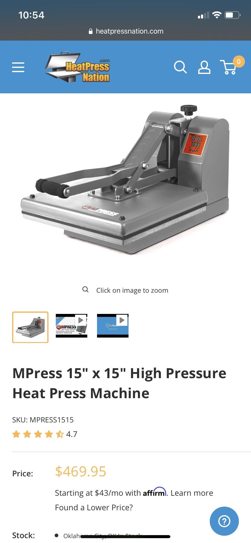 MPress 15" x 15" High Pressure Heat Press Machine