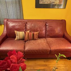 Brick Red Leather Couch