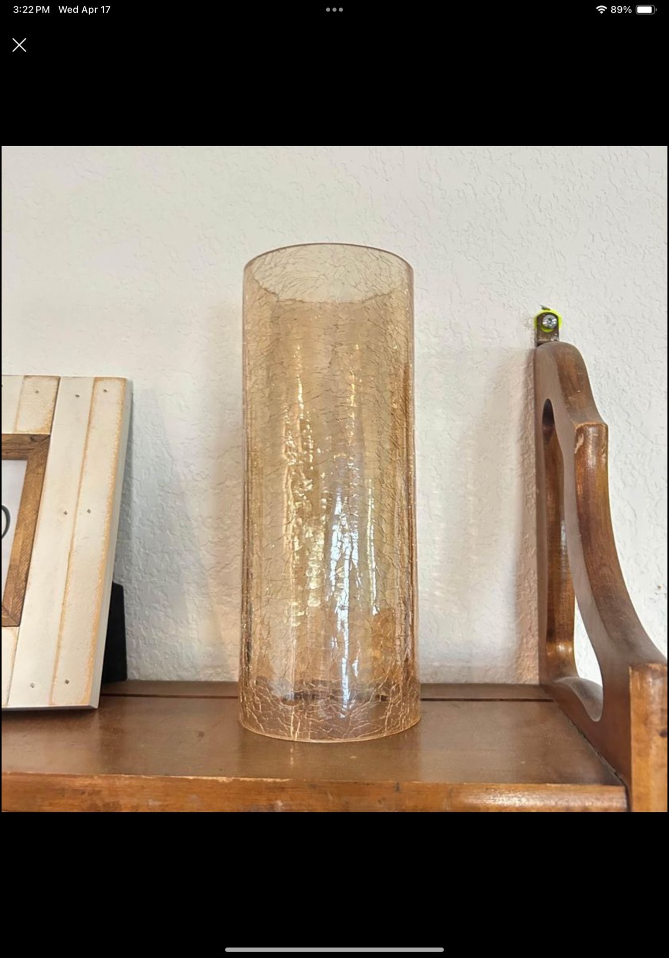 Vintage MCM Crackle Glass Amber -Bottomless Hurricane Vase - Champagne Color Vessel Shiny Reflective
