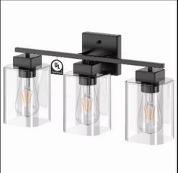 15.75 in 3-Light Matte Black Modern Vanity Light with Square Clear Glass Shade, Wall Lighting Fixtures for Bathroom