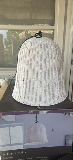 Set of 2 Black-Finish Pendant Lights with White Rattan Shades Size: 18” x 18” x 20” $30 each