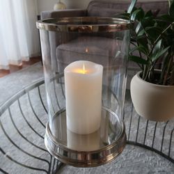 Pottery Barn Silver & Glass Daphne Large Candle Hurricane