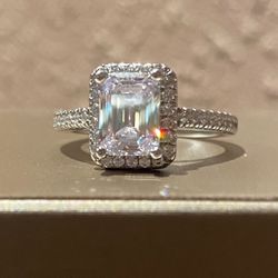 Emerald Cut Diamond Ring S925 Sz 7 Or 8