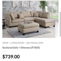 Beige Sectional Sofa With Ottoman 