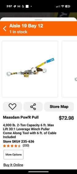 Maasdam Pow'R Pull 4,000 lb. 2-Ton Capacity Come Along Tool with 6 ft. Cable