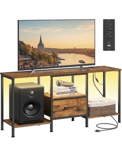 TV Stand for TVs Up to 55 Inches Entertainment Center, Media Consolefor living room，Fabric Drawer，Rustic Brown, BELLAH Collection ULGS031K101S