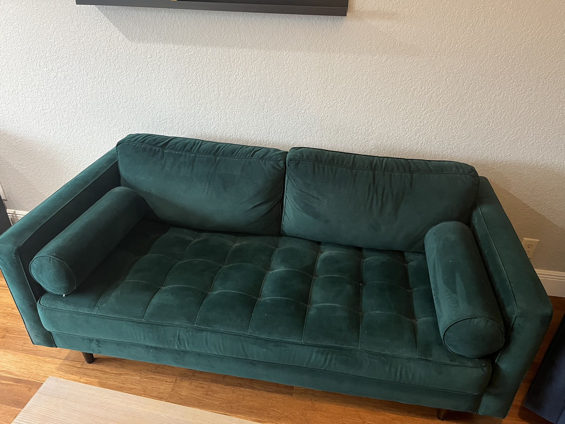 MUST GO!! Green Velvet Couches And Blue Chair