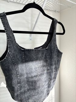 Washed Black Denim Corset Crop Top