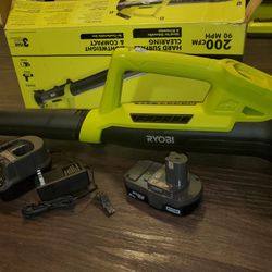 RYOBIONE+ 18V 90 MPH 200 CFM Cordless Battery Leaf Blower/Sweeper with 2.0 Ah Battery and Charger