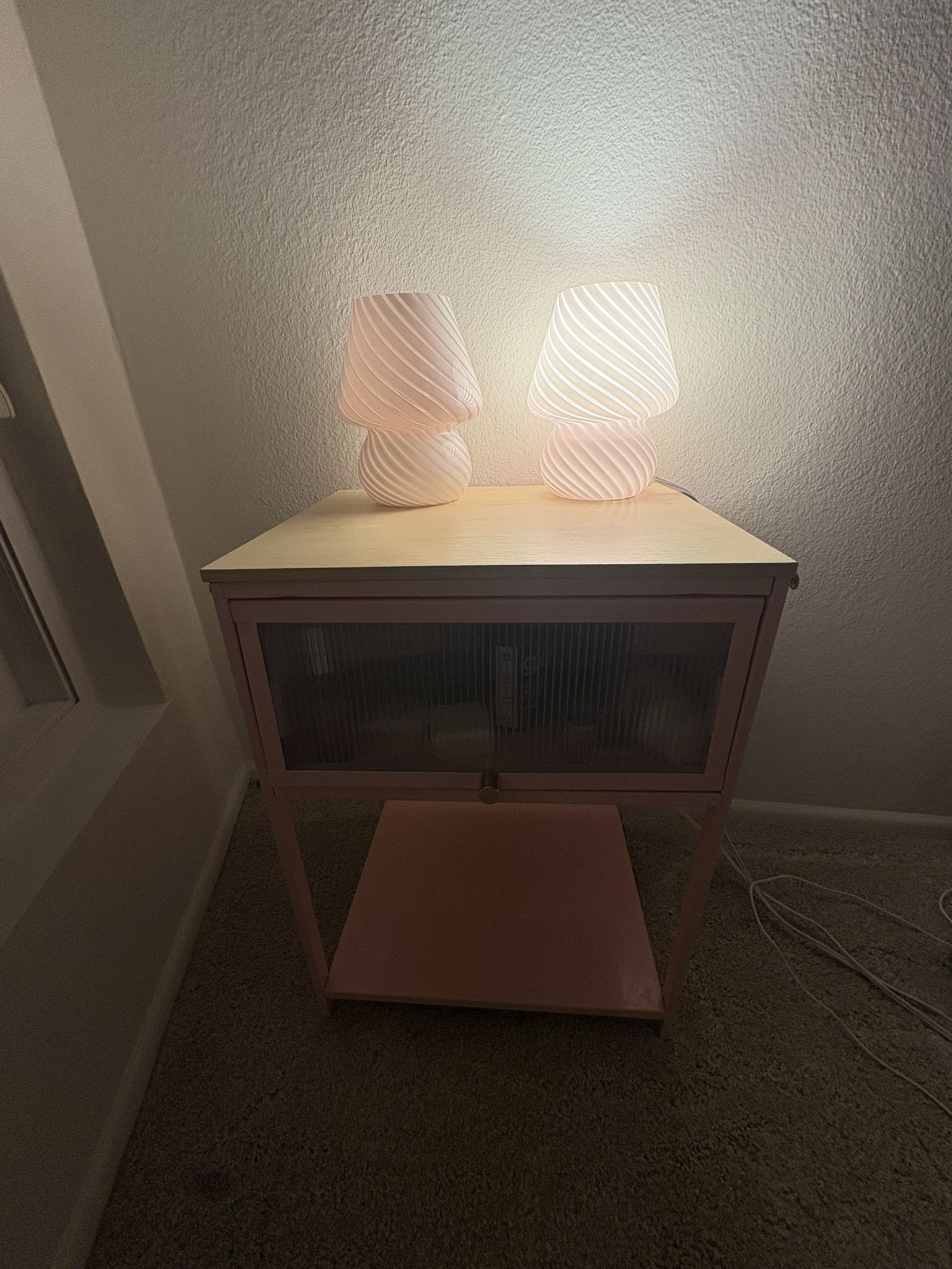 Pink Bedside Table With Pink Lamps