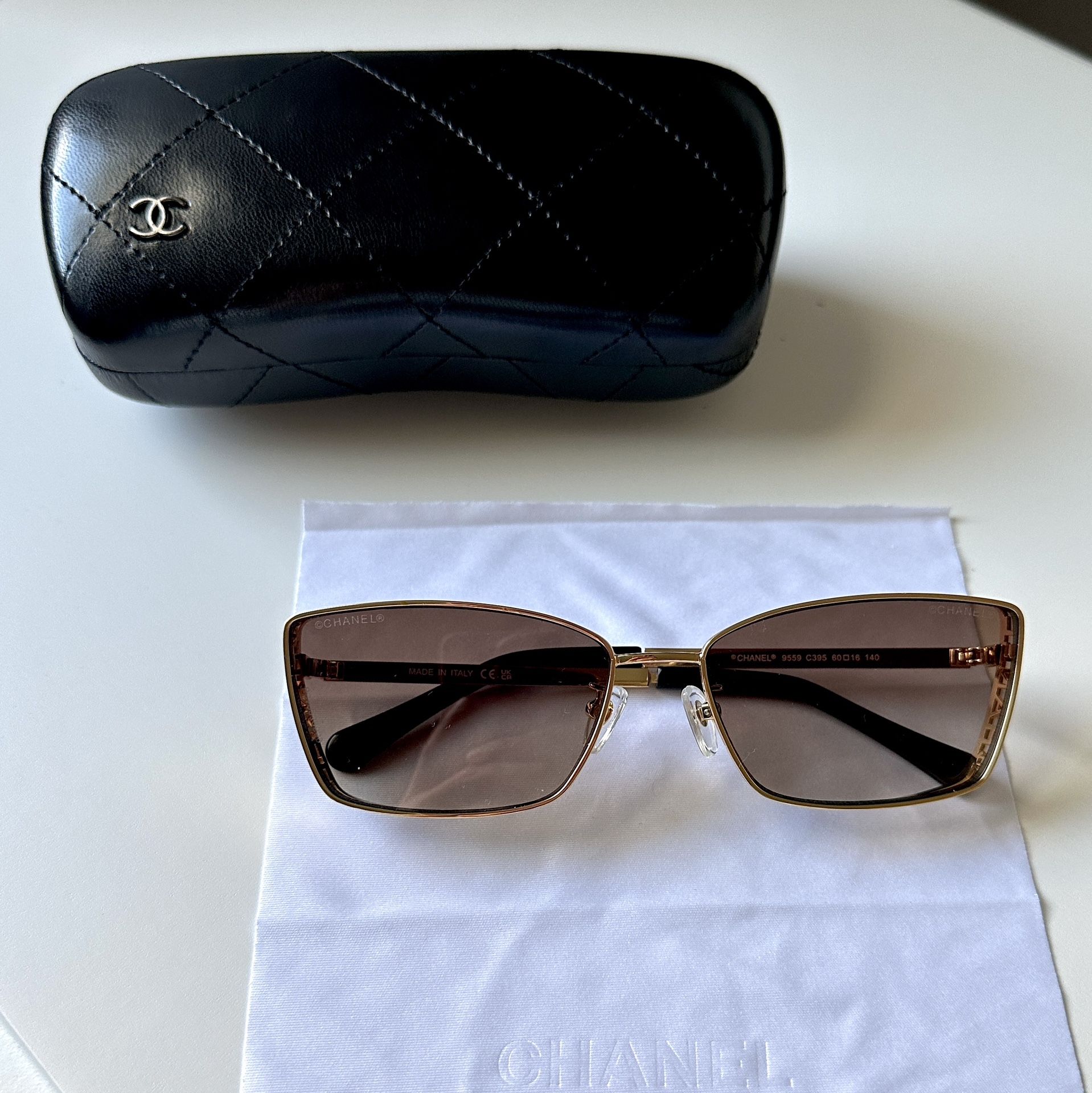 Chanel Square Sunglass Gold CC On The Side Stylish Sunglasses 