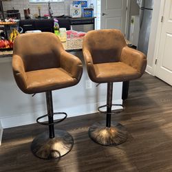 Set Of Two Brown Bar Stools 