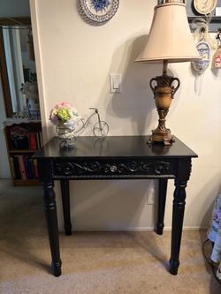 Black Wood Console Table with Carved Detail