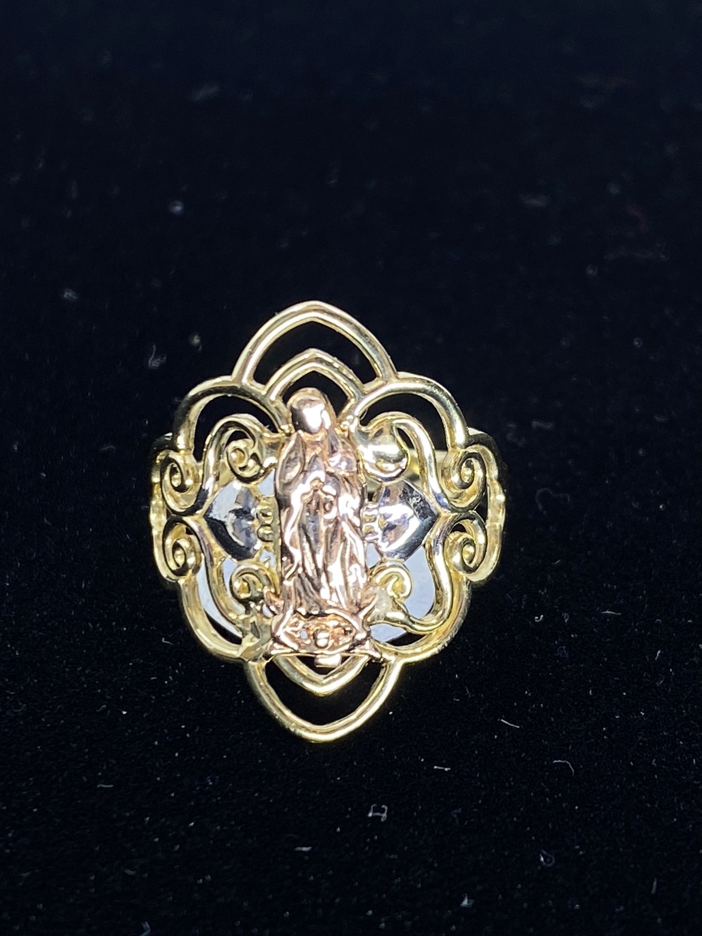 $375 Three Tone Gold Virgin Mary Ring