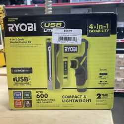 RYOB USB Lithium 4-in-1 Stapler/Nailer Kit, Cordless with 3Ah Battery