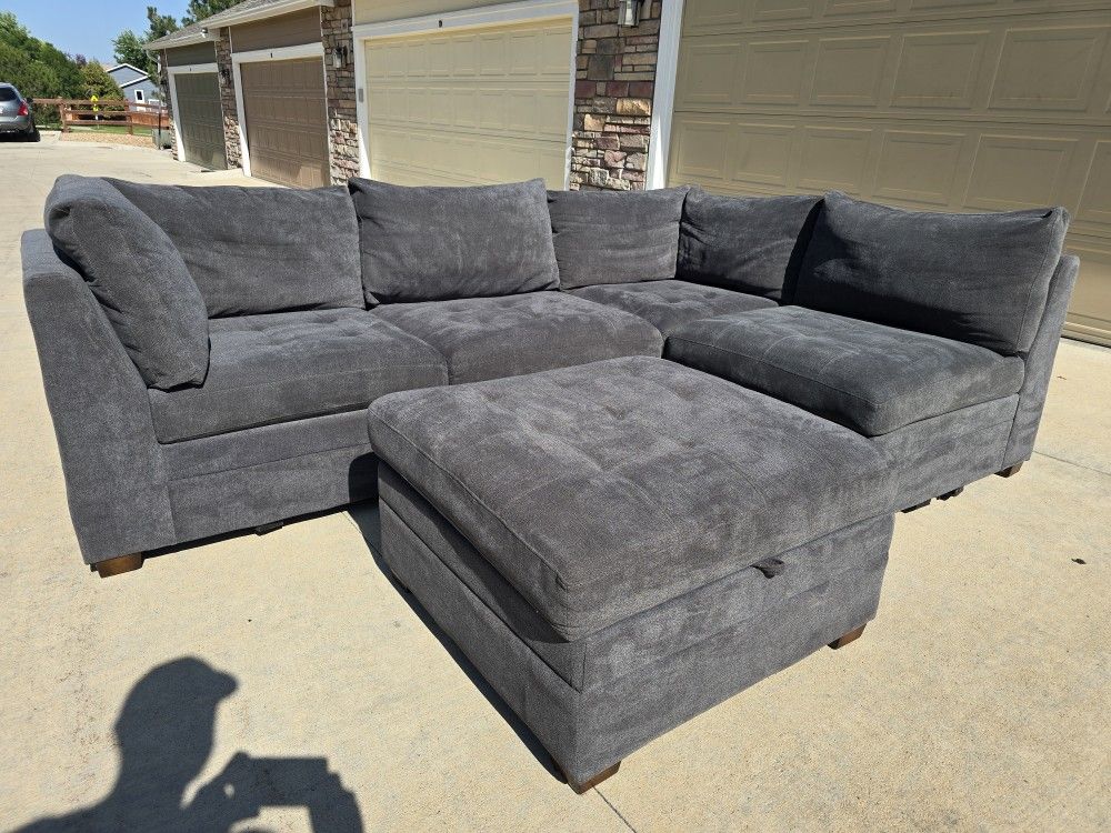 Like New Thomasville Modular 5-piece Dark Gray Sectional Sofa W/ Storage Ottoman- Free Delivery