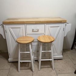 Wood Kitchen Island With 2 Chairs