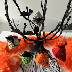 Halloween Kiss Ornaments, Witch, Devil, Pumpkin, Spider, And Frankenstein 