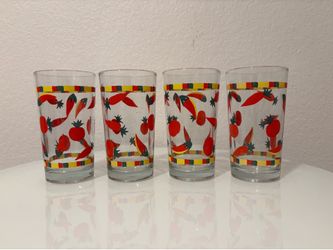 4 Tumbler Glasses Chili Peppers and Tomatoes