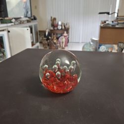 Vintage Murano Style Large Heavy Blown Art Glass Paperweight, Red With Clear Stretched Bubbles-Looks Like The Ocean Floor4"H  2LB 13OZ