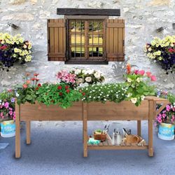 Large Raised Garden Bed Outdoor Wooden Planter Box with Storage Shelf