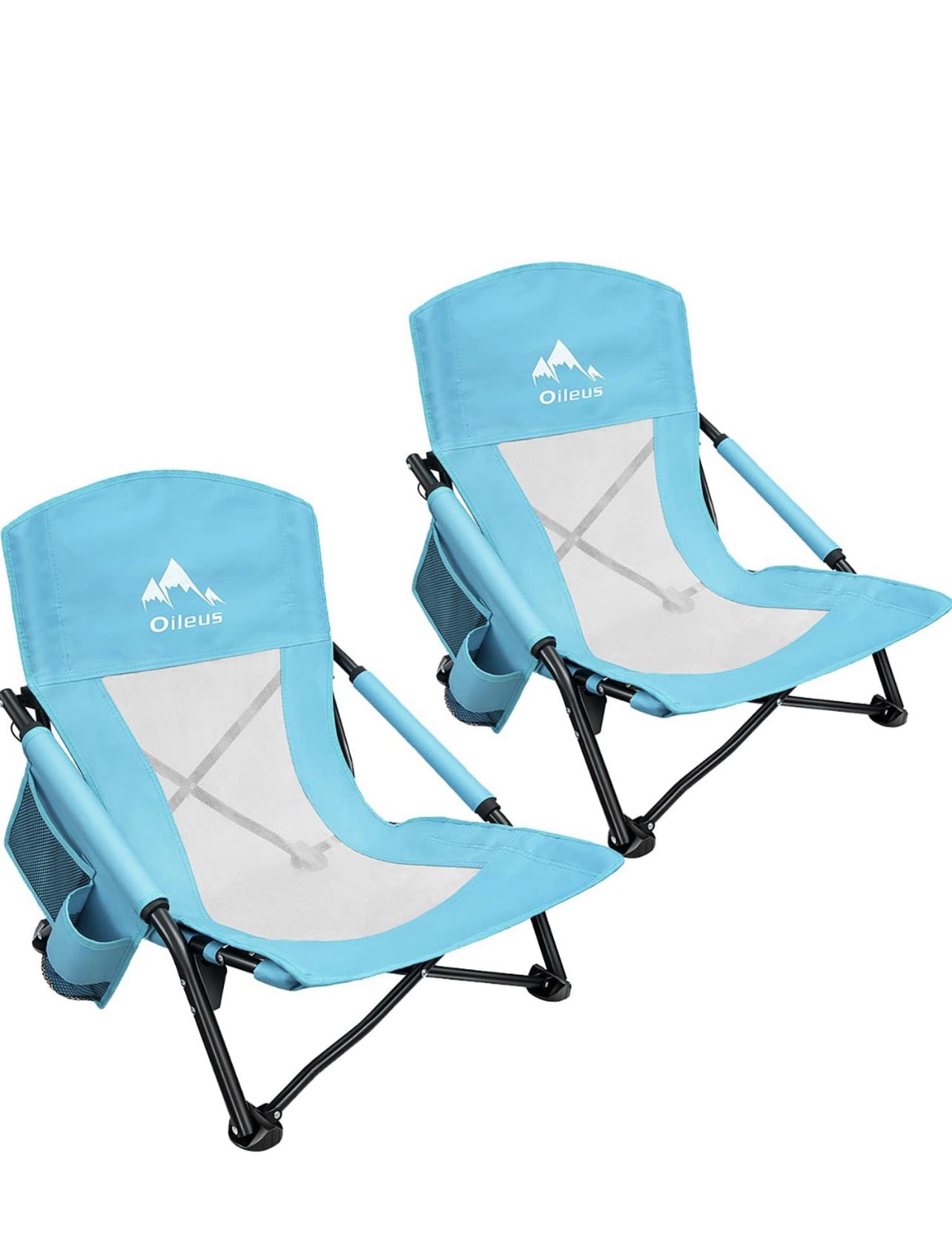 Oileus Low Beach Chair for Beach Tent & Shelter & Camping | Outdoor Ultralight Backpacking Folding Recliner Chairs with Cup Holder & Storage Bag, Carr