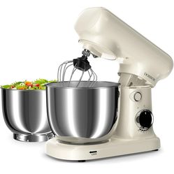  3QT+3.5QT 10-Speed Electric 300W Food Mixer - Includes Egg Whisk, Dough Hook & Flat Beater for Home Baking 
