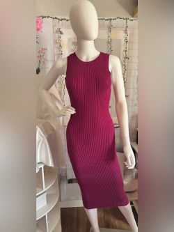 Forever 21 Berry Pink Ribbed Knit Bodycon Midi Dress NWT
