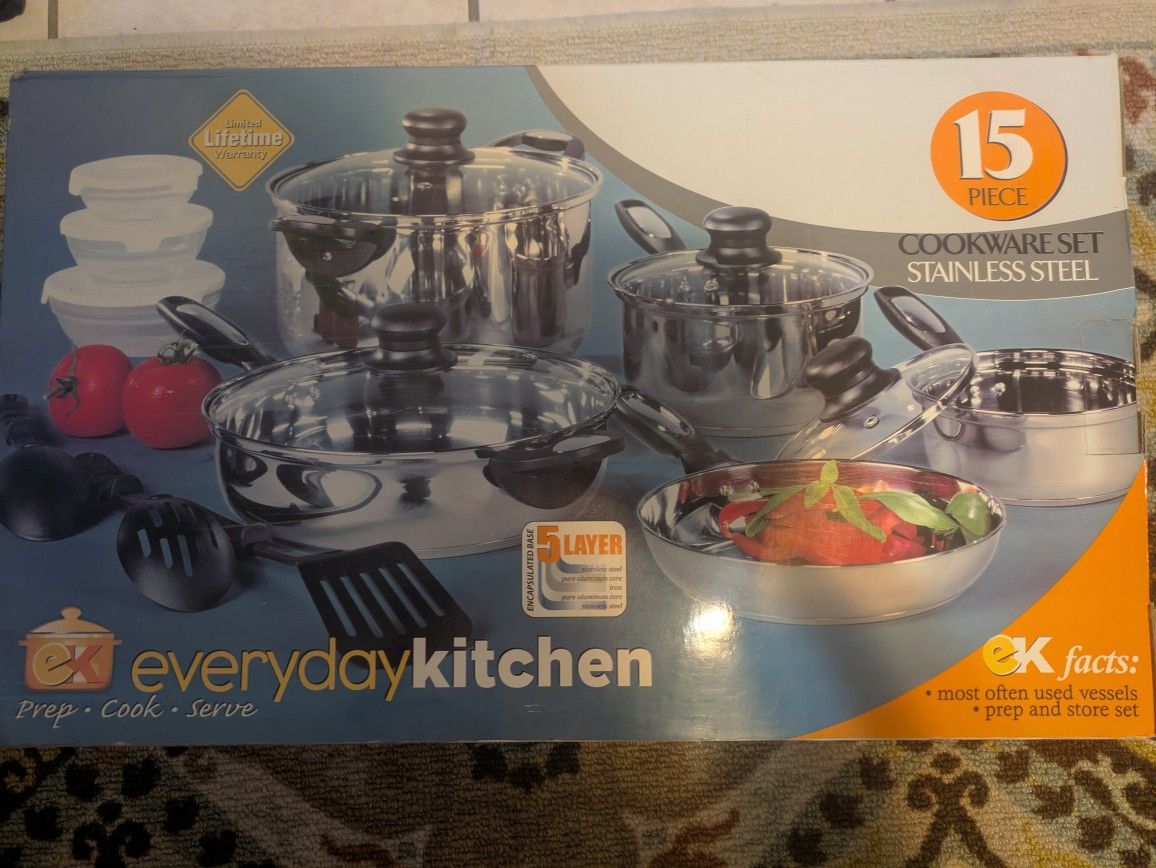 Everyday Kitchen Stainless Steel Cookware 15 Pieces