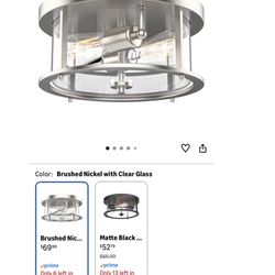 EAPUDUN Flush Mount Ceiling Light Fixtures, 12inch 2-Light Farmhouse Close to Ceiling Light Fixture with Clear Glass Shade, Brushed Nickel Finish for 