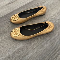 Gold Tory Burch Leather Ballet Flats 