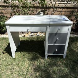 White and Grey Wooden Desk with 4 Drawers