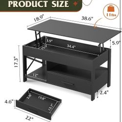 ✌️ WLIVE Coffee Table, 39" Lift Top Coffee Table with Hidden Compartment, Storage Drawers and Storage Shelf for Living Room, Reception Room, Black