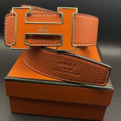 Hermes Orange Leather Reversible Belt 