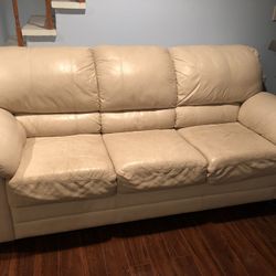 Leather Sofa - Ivory (7’ L x 3’ D x 3’ H)