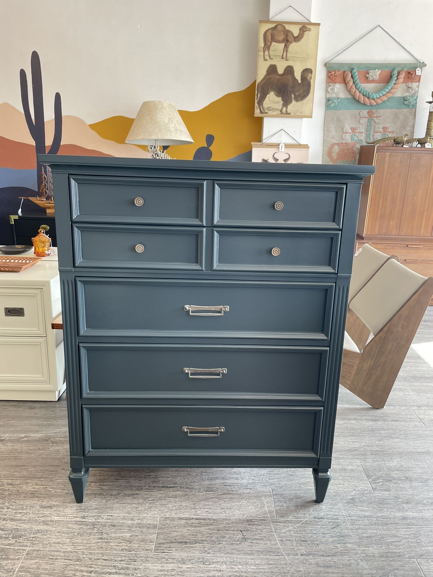 Grey Upright Dresser / Chest Of Drawers / Tallboy