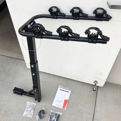 (NEW) in Box $49 Tilt Folding 3-Bike Hitch Mount Rack Bicycle Carrier for 2” Hitch w/ Straps 110 lbs Max