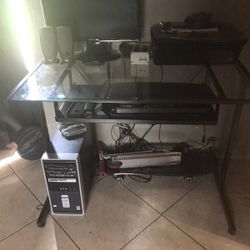 Glass desk with printer table