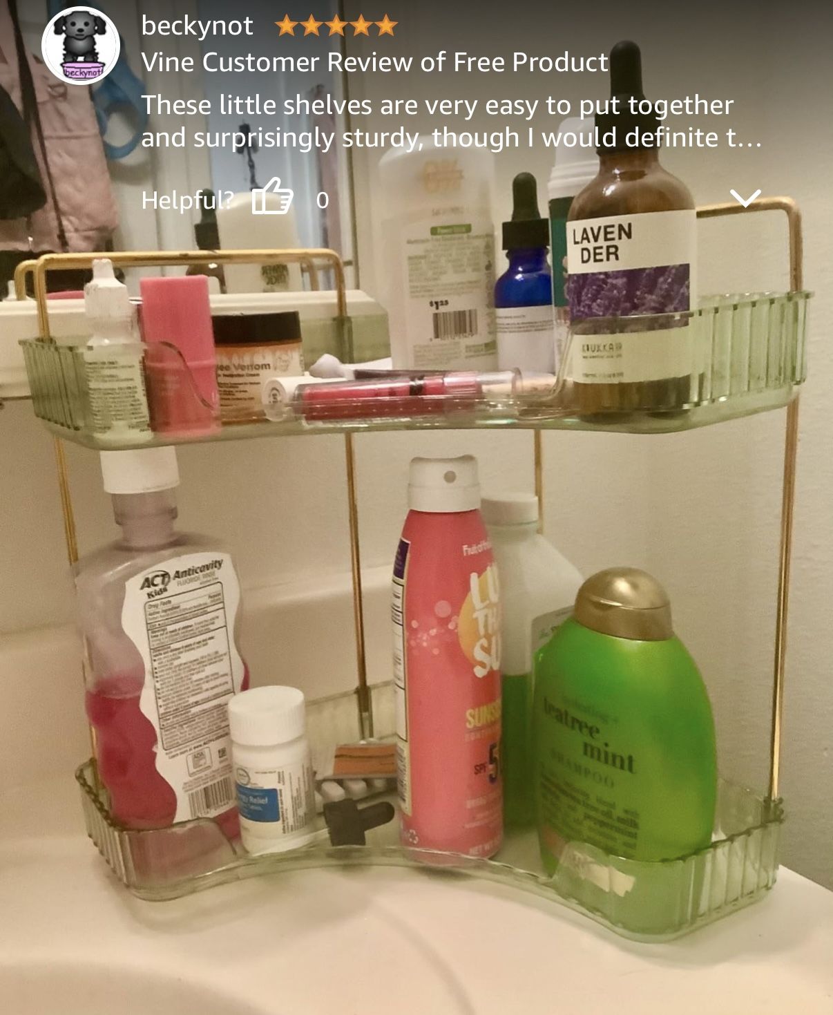 Tier Plastic Bathroom Counter Organizer with Hooks,Corner Vanity Tray and Makeup Storage Shelf for Sink, Countertop (Green Gold) New sealed un assemb