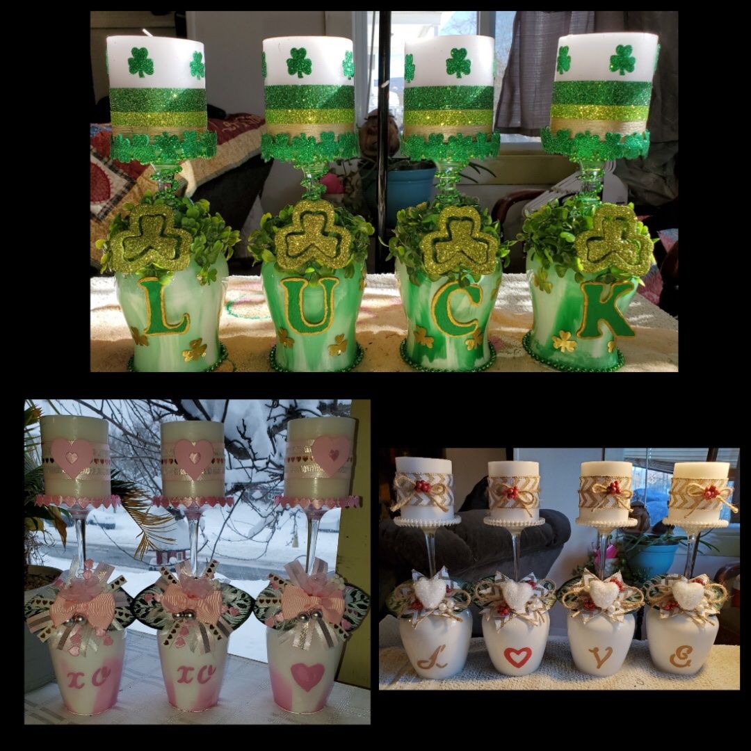 Hand Made Wine Glass Candle Holders