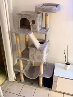 FEANDREA Tall Plush Cat Tree & Condo, 81.1-in, Light Gray - Casa de gato