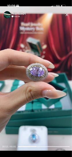 Lab created tanzanite  purple and CZ Silver adjustable ring