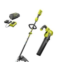 RYOBI 40V Cordless Battery Attachment Capable String Trimmer and Leaf Blower Combo Kit (2-Tools) w/ 4.0 Ah Battery & Charger