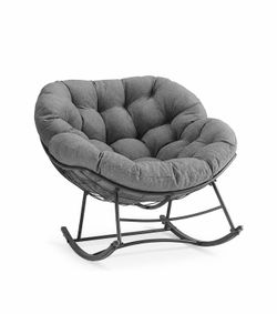 Outdoor Rocking Chair with 5.5" Thick Cushion, Oversized Egg Lounge Chair with Water-Repellent & UV-Resistant Fabric, 450 Lbs Heavy Duty for Patio, Li