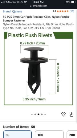 50 PCS 9mm Car Push Retainer Clips, Nylon Fender Bumper Fastener Honda Acura