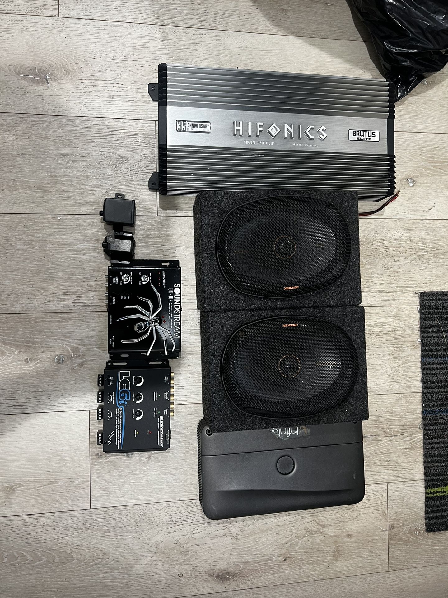Renowned brand hifonics amplifiers, infinity, kicker 6x9 speakers, audio control converter
