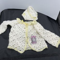 VNTG Handmade Crochet Baby Sweater & Bonnet 