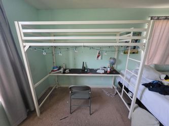 Twin Metal Loft Bed Frame with Desk (White) - Great Condition!