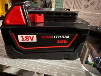 New in Box 18V 8.0Ah Lithium-Ion Battery   High-capacity 18V lithium-ion rechargeable battery with an 8.0Ah rating and 144Wh capacity. This black and 