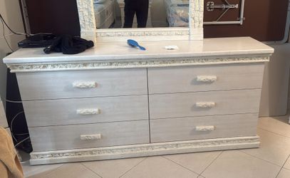 White Dresser Mirror And Night Stand 